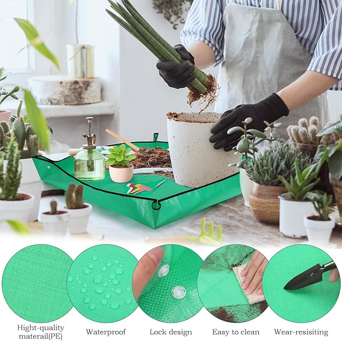 2Pcs Repotting Mat for Indoor Plants, 39''Large Potting Mat and 26''Small Planting Mat with Plant Accessories Foldable Waterproof Plant Gardening Mat, Portable Potting Tray for House Plants Succulents