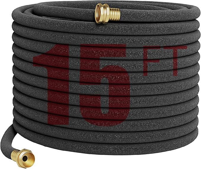 Soaker Hose 15 FT,Heavy Duty Solid Brass Connector 1/2“ Ruber Drip Irrigation Hose for Garden Flower Bed&Yard,Landscaping