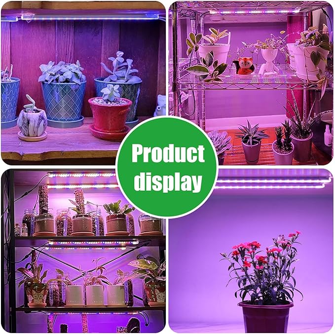 Two Strip Growing Lamp for Indoor Plants, Red & Blue & Yellow Full Spectrum LED Grow Light Strips with Auto ON/Off 3/9/12H Timer,10 Dimmable Levels for Green House Succulent (13 in)