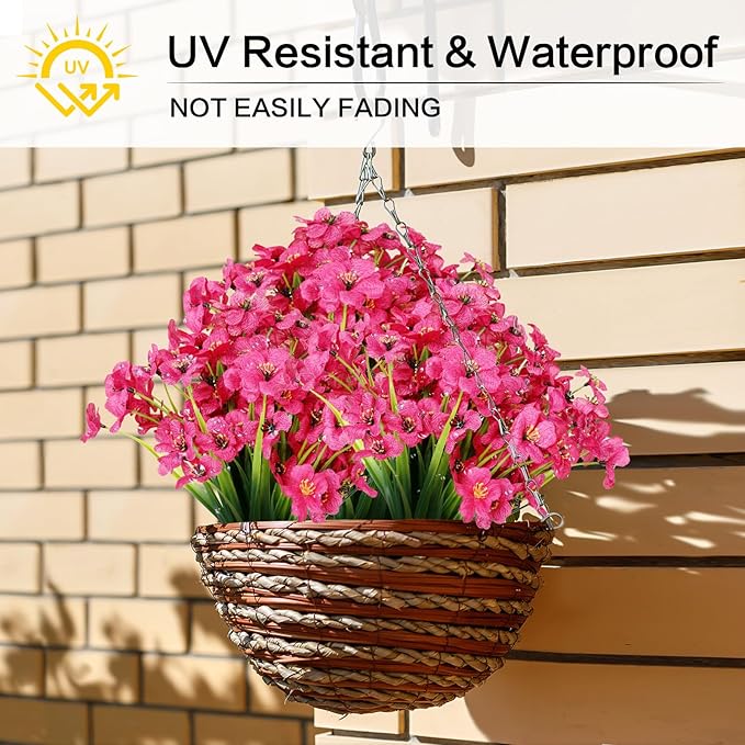 24 Bundles Artificial Flowers for Outdoor,No Fade Fake Plastic Flowers Faux Plants for Decoration Hanging Planters Indoor Outside Garden Porch Window Box Home Wedding Farmhouse