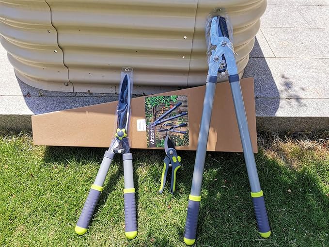 Garden Pruning Shears Hedge Clippers, Updated 3PCS Garden Shears Lopper Combo Set, Branch Cutter with Compound Action, Chops Thick High Branch Ease, Professional Tree Trimmer Set Heavy Duty