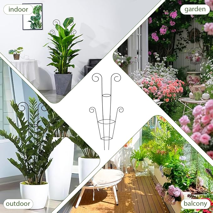 ZOUTOG Trellis for Climbing Plants Indoor 30 Inch, Houseplant Trellis for Potted Plants Metal 4Pcs for Vine Ivy Flower Support,Round Shape,Black
