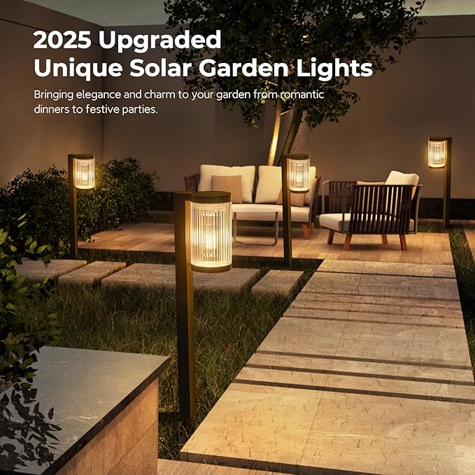 Solar Pathway Lights Outdoor, 6 Pack Upgraded Outdoor Solar Lights for Outside Super Bright Up to 12Hrs, IP65 Waterproof Solar Garden Lights for Yard Landscape Path Walkway Decoration