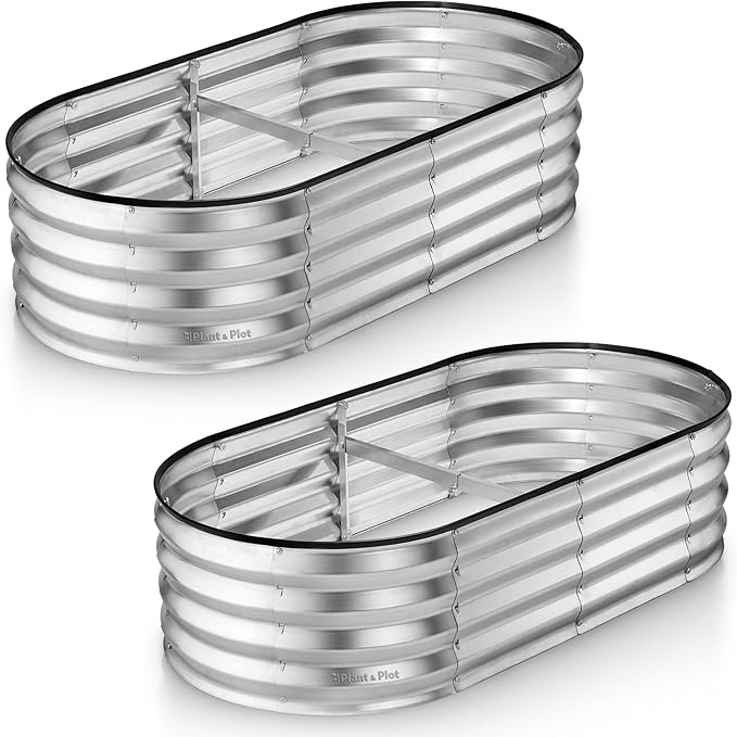 Galvanized Raised Garden Beds Outdoor // 4×2×1 ft (2-Pack) Planter Raised Beds for Gardening, Vegetables, Flowers // Large Metal Garden Box (Silver) // Patented Tool-Free Design