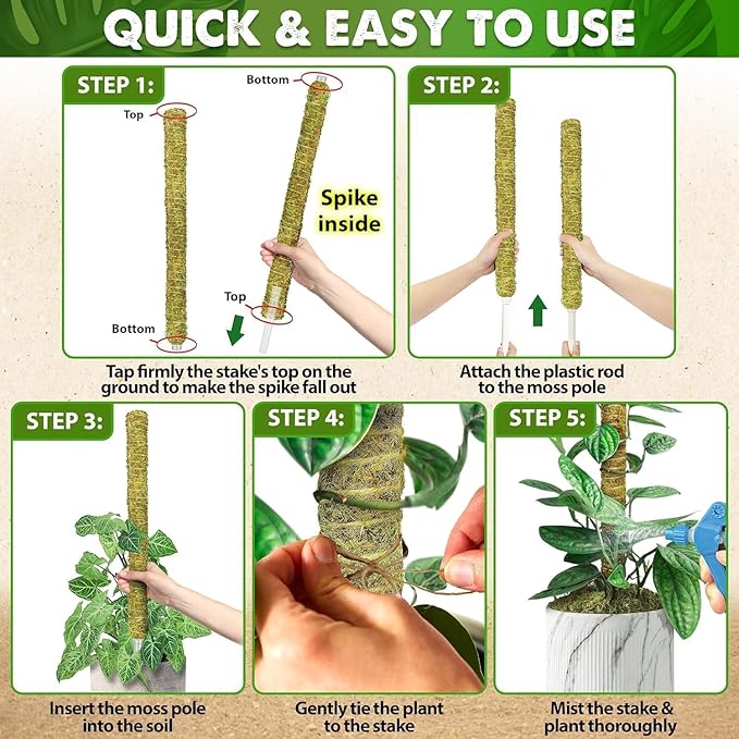 DUSPRO Natural Stackable Moss Pole for Plants Monstera, Forest Moss Sticks, Monstera Plant Support, Handmade Plant Stakes for Indoor Plants for Potted Plant to Grow Upward 02 pcs 22''