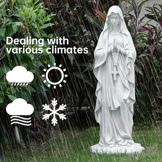 Virgin Mary Praying Statue 31.49 Inch Tall Outdoor Garden Religious Garden Statue Mary Statue Outdoor Yard Patio Deck Home Entryway Hallway Sculpture Magnesium Oxide Stone (White Virgin Mary)