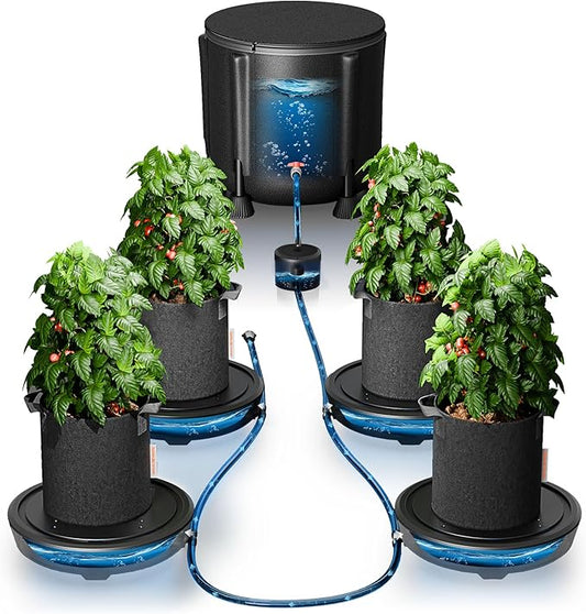 Spider Farmer 2025 Newest Gravity-Fed Self-Watering System No Power Needed, 4-Pack Auto Watering System with 13 Gallon Reservoir, 4Pcs Water Delivery Fabric Pot Base for Indoor Plants, Grow Tents