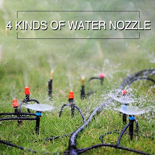 Drip Irrigation Kit, MUCIAKIE 233FT Irrigation System, Automatic Patio Misting Plant Garden Watering System with 1/4 inch 1/2 inch Black Distribution Tubing Hose Adjustable Nozzle Emitters Sprinkler