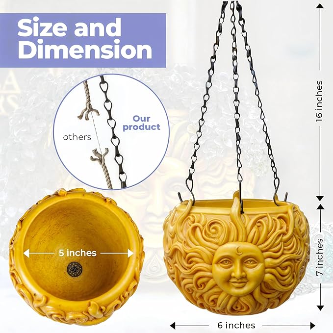 Fun & Unique Sun Face Hanging Planter Quirky Celestial Decor for Plant Lovers – Indoor Outdoor Flower Basket for Succulents & Small Plants – Decorative Garden Yard Art