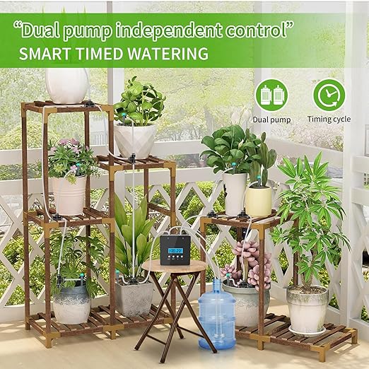 Indoor Plant Watering Device, Automatic Drip Irrigation Kit,Self Watering System for 20 Potted Plants, Built-in 2 self-Priming Pumps, 30 Days programmable Timer