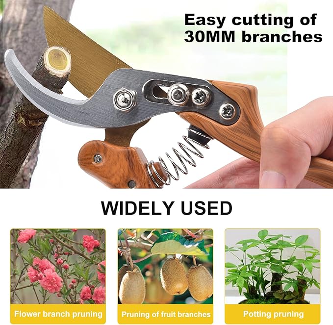 Professional Sharp Pruners, (Wood Grain), Garden Pruners, Tree Trimmers Secateurs, Bypass Pruning Shears, Secateurs, Hand Pruner, Garden Shears, Gardening Shears Clippers for Plants, Gardening Cutter