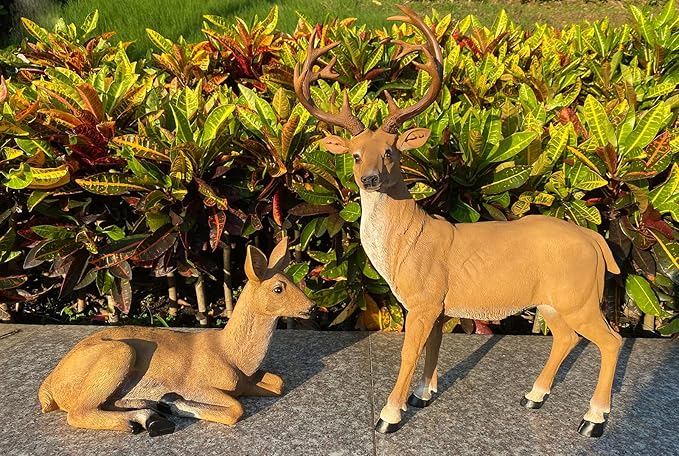 XTAPAN Resin Female Deer & Standing Male Deer Figurine Animals Statue Home Garden Yard Ornament Lawn Outdoor Patio Decor