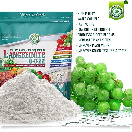 Organic Langbeinite 0-0-22 Sul-Po-Mag 4LB - Made in USA Soil Amendment for Indoor/Outdoor Plants & Flower Gardens. Water Soluble Potassium/Magnesium/Sulfur. Low Chlorine Fertilizer. OMRI Listed