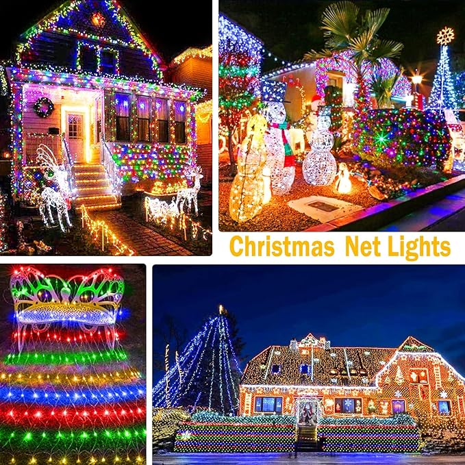 KNONEW 2-Pack 360 LEDs Christmas Net Lights 13ft x 9.8ft Outdoor Mesh Lights Connectable Waterproof 8 Modes & Timer Plug-in Net Fairy Lights for Bushes Garden Party Wedding Holiday,Multicolor