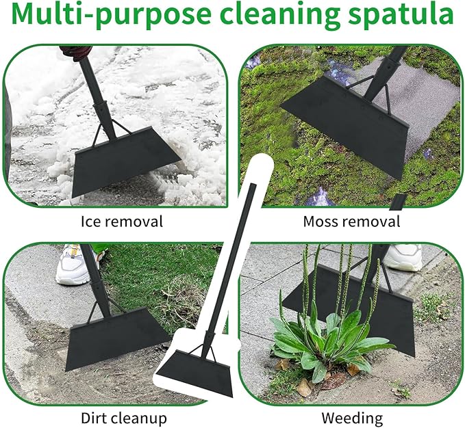45" Multifunctional Garden Cleaning Shovel with Glove, 11.8" Wide Heavy Duty Gardening Shovels Flat Cleaning Shovel Outdoor Gardening Tool for Ice Removal Digging Lawn Edging
