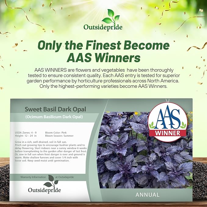 Outsidepride Dark Opal Basil Seeds – 2000 Pieces Annual Purple Basil Herb Seeds, Non-GMO, Ideal for Indoor & Outdoor Gardens, Aromatic Herb Borders for Fresh Flavor & Fragrant Foliage (AAS Winner)