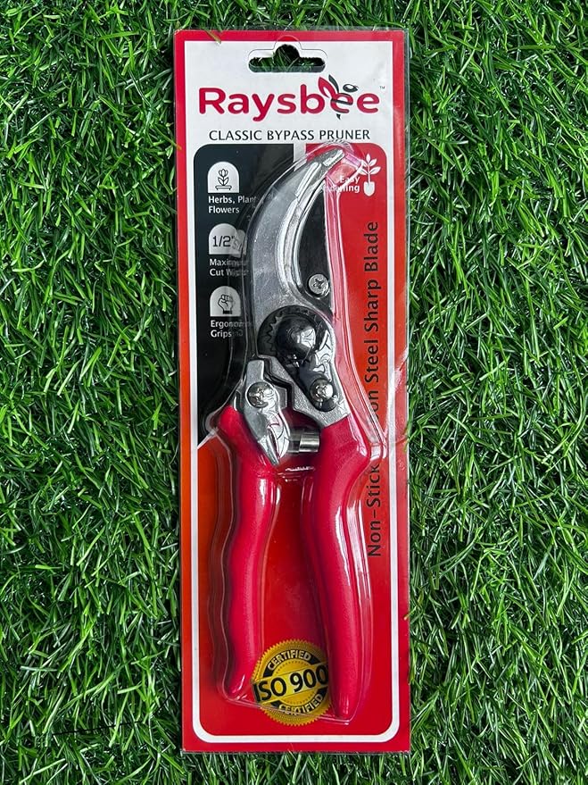 Raysbee Premium Plant Cutting 8' Professional Garden Bypass Pruner,Ergonomic,Rust-Resistant,Sharp Heavy duty Carbon Steel Blade, 1/2" Cutting, Non-slip Grip, Garden Scissors, Clippers, Shears