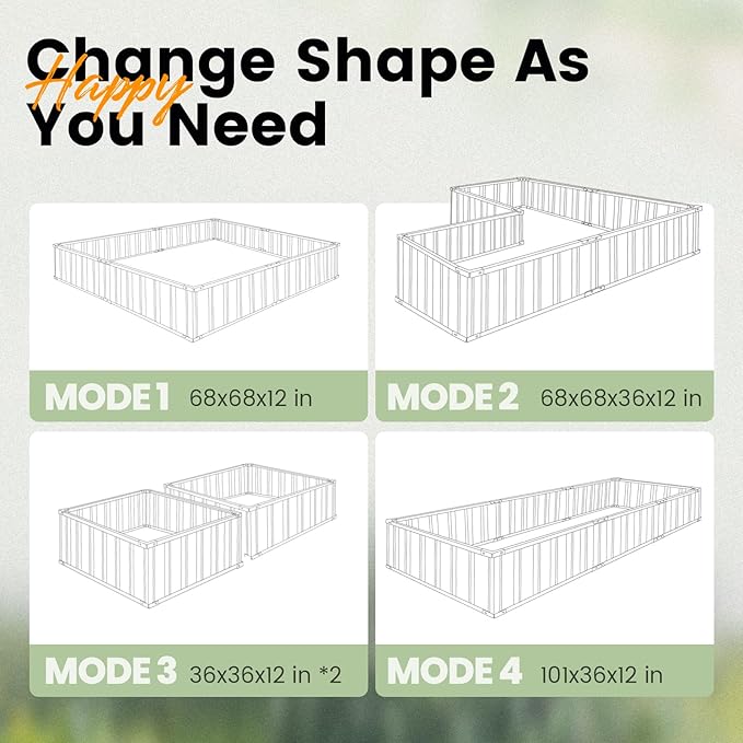 KING BIRD Raised Garden Bed 68"x 36"x 12" Galvanized Steel Metal Outdoor Garden Planter Box Kit with 2 Pairs of Gloves (Ivory)