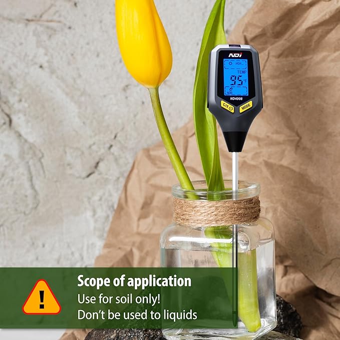 NDI Soil Moisture Meter,5-in-1 Soil Test Kit Tool with Moisture,Light,PH,Temperature and Salinity for Gardening, Farm, Lawn, Indoor & Outdoor Plants.