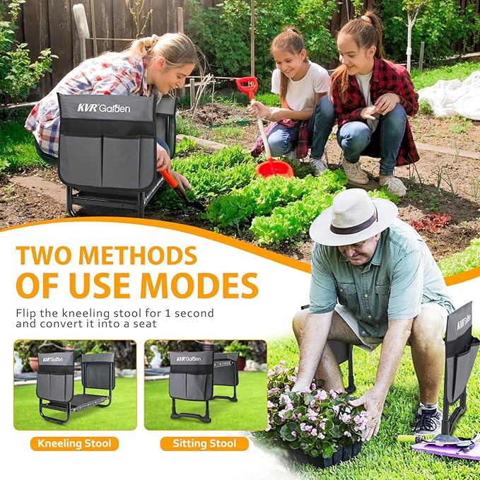 KVR Garden Kneeler Seat Heavy Duty, 2024 Upgraded Garden Bench Widened 10.2", Anti-Rust & Anti-Wear, Foldable Gardening Stool Prevents Back Pain Knees, Gift for Women Men, Seniors, Mom, Dad