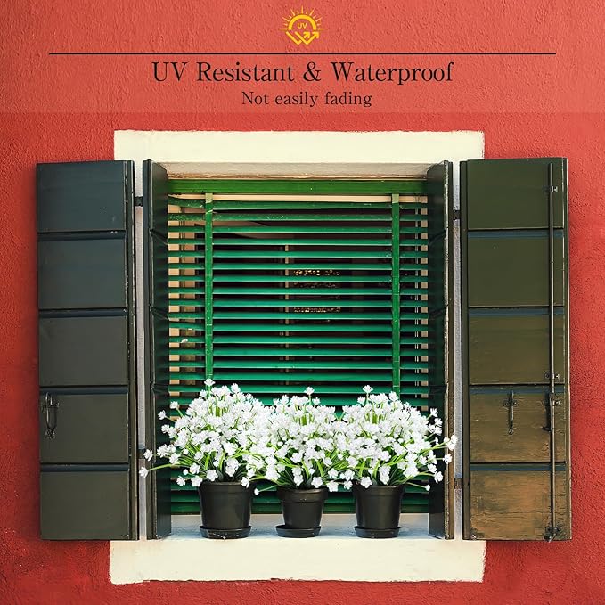 24 Bundles Artificial Flowers for Outdoor,No Fade Fake Plastic Flowers Faux Plants for Decoration Hanging Planters Indoor Outside Garden Porch Window Box Home Wedding Farmhouse