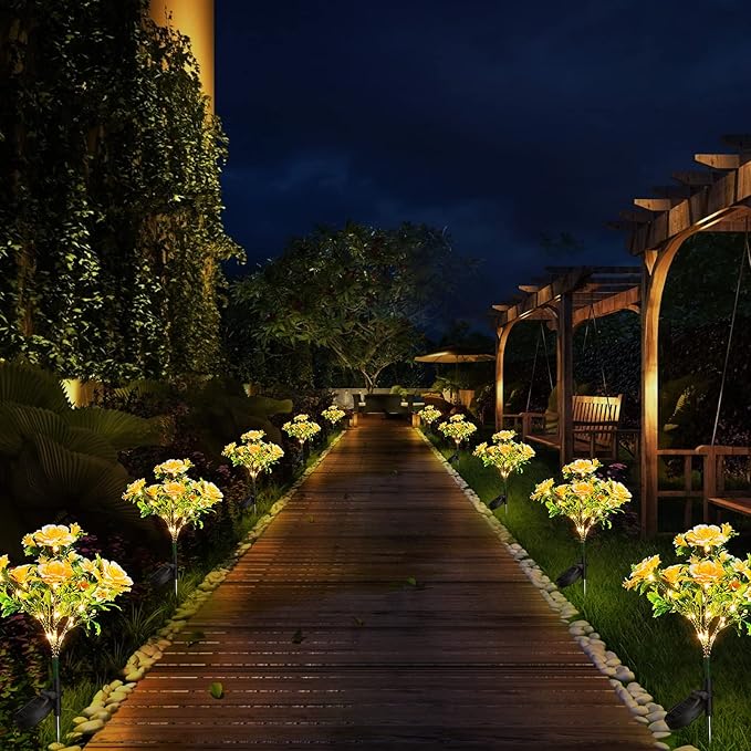 Neporal Solar Garden Lights Outdoor Dusk to Dawn, Carnation Solar Flowers Outdoor Waterproof IP65 for Garden Decor Yard Decor Patio Decor, Garden Solar Lights Outdoor Gardening Gifts for Women 4-Pack