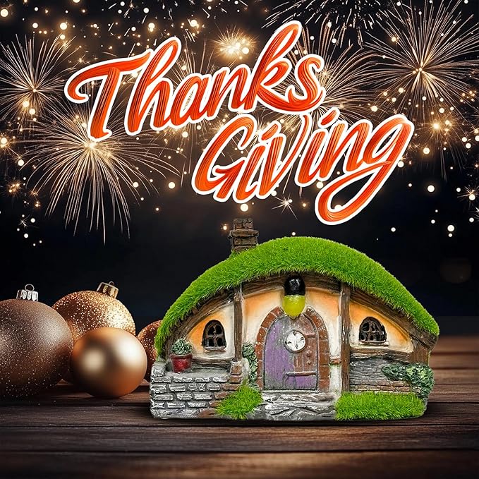 Garden Statue and Fairy House with Solar Lights – Resin Outdoor Figurine Lights, Cottage Yard Decor for Porch & Lawn