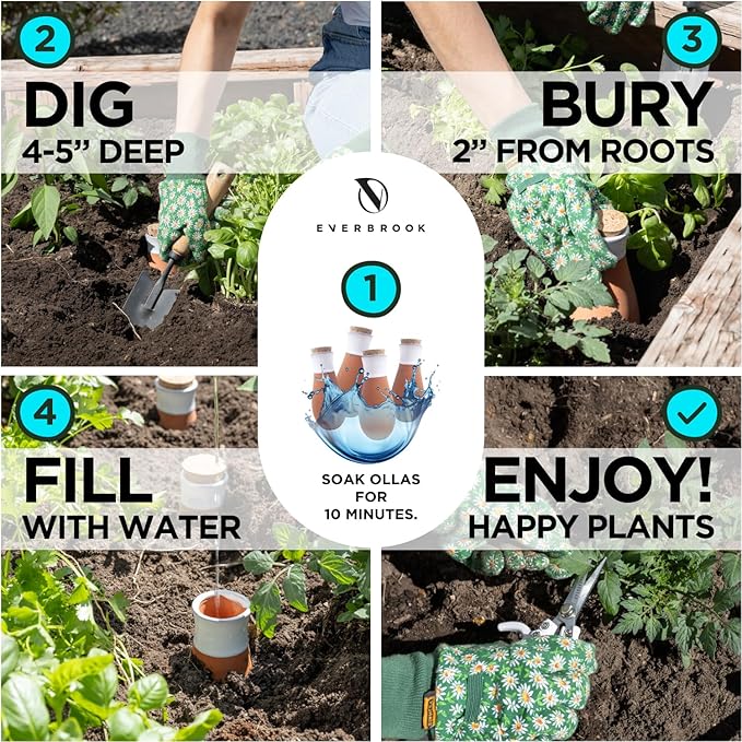 Plant Self Watering Globes - Terracotta Watering Spikes - Slow Release Olla Pots - Holds 16 oz - Drip Irrigiation Olla System - Bonus Garden Shears