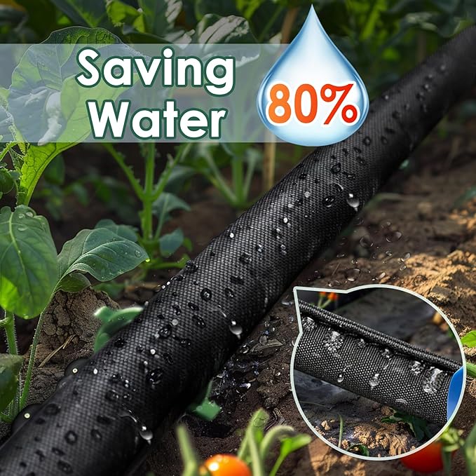 IPOW Heavy Duty Double Layer Design Saves 80% Water Leak Proof Soaker Hose, Drip Watering Hose for Garden, Lawn, Flower Bed, Vegetable Field (25 FT + 50 FT)