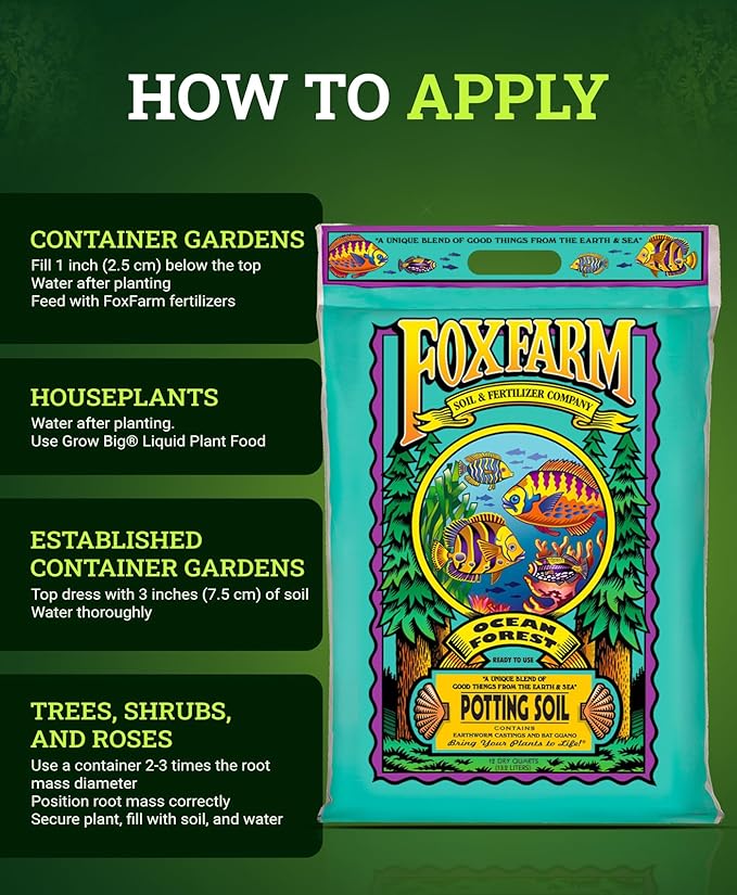 FoxFarm Ocean Forest Potting Soil, 12qt – Light, Aerated Texture, Designed for All Container Plants – pH Adjusted for Optimal Nutrient Uptake, Effectively Retains Moisture (12 Quart (2 Pack))