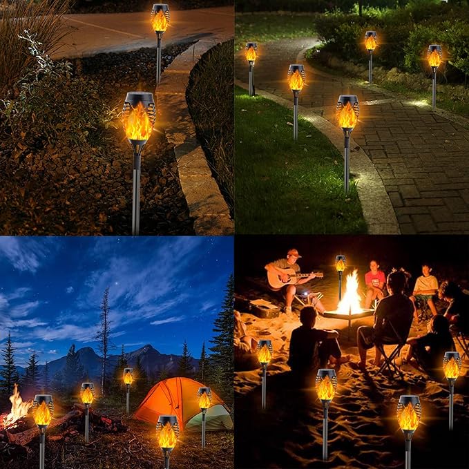 Albelt Solar Torch Lights Outdoor - 10 Pack With Flickering Flame for Garden Decor, Super Bright Waterproof for Outside Landscape Yard Party Decorations
