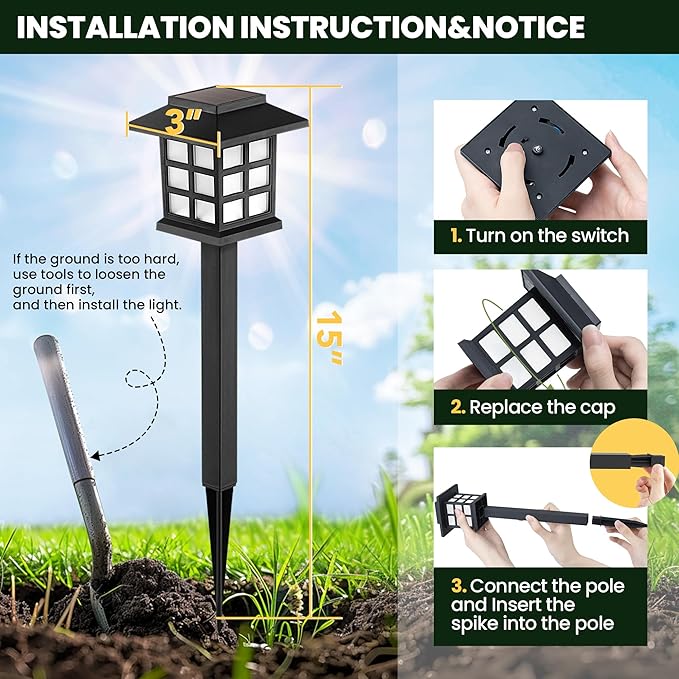 GIGALUMI Solar Outdoor Lights,8 Pack LED Solar Lights Outdoor Waterproof, Solar Walkway Lights Maintain 10 Hours of Lighting for Your Garden, Landscape, Path, Yard, Patio, Driveway