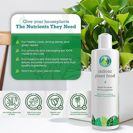 Indoor Plant Food by Houseplant Resource Center - Organic Liquid Fertilizer for Pothos, Peace Lily, Monstera, Cactus and More - 8 oz