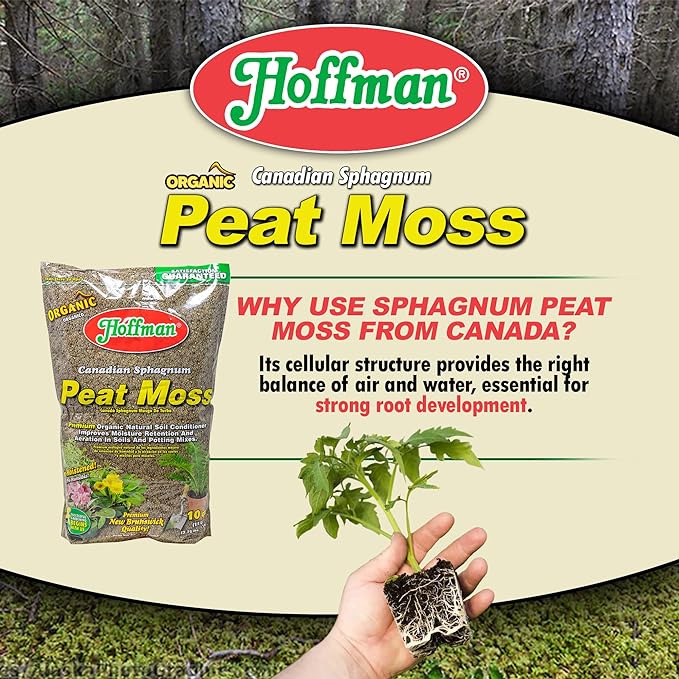 Hoffman Canadian Sphagnum Peat Moss Soil Conditioner to Improve Moisture Retention and Aeration, 10qt Bag, Pack of 4