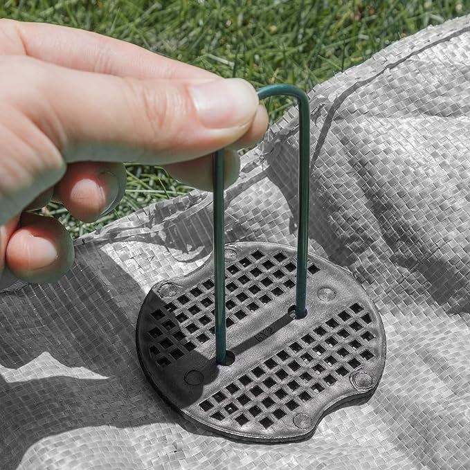 FOTMISHU Landscape Staples 5.7Inch 50Pcs Garden Stakes with 50pcs Gasket, Lawn Pins with Spray Coating Craft, 11Gauge Anti-Rust Ground Yard Spikes Anchoring for Outdoor Tents Irrigation Hoses (Green)