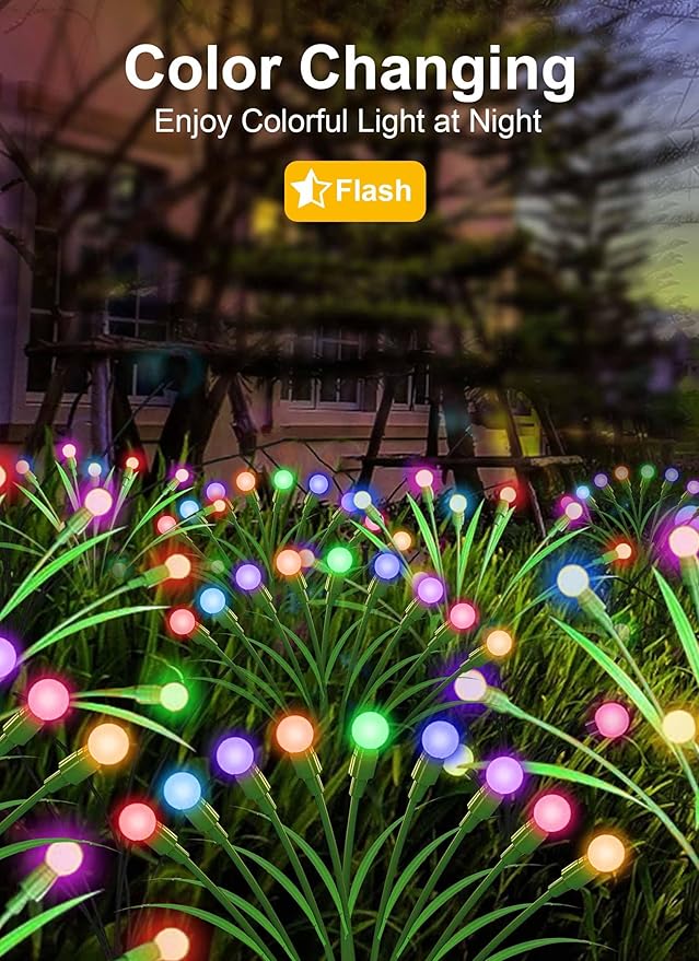 ZGWJ Solar Garden Lights, New Upgraded Swaying Light, Solar Outdoor Lighting Firefly for Patio Pathway Outdoor Decor (Colorful, 2 Pack)