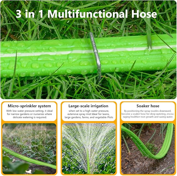 LAVEVE Sprinkler Soaker Hose for Yard 75 FT, Heavy Duty Garden Water Hoses with Stakes, Sprinklers System for Lawn, Flexible Drip Irrigation Tubing