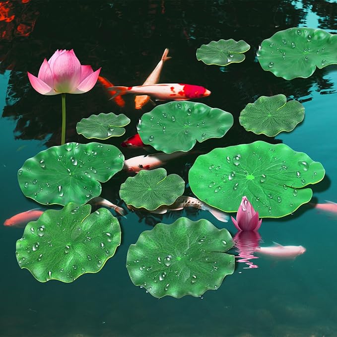 10Pcs Floating Lily Pads for Ponds, 5 Sizes Fake Lily Pads, Artificial Lily Pads for Ponds, Realistic Lotus Leaves Decorative, EVA Foam Lily Pads for Pool Fountain Garden Aquarium Decor