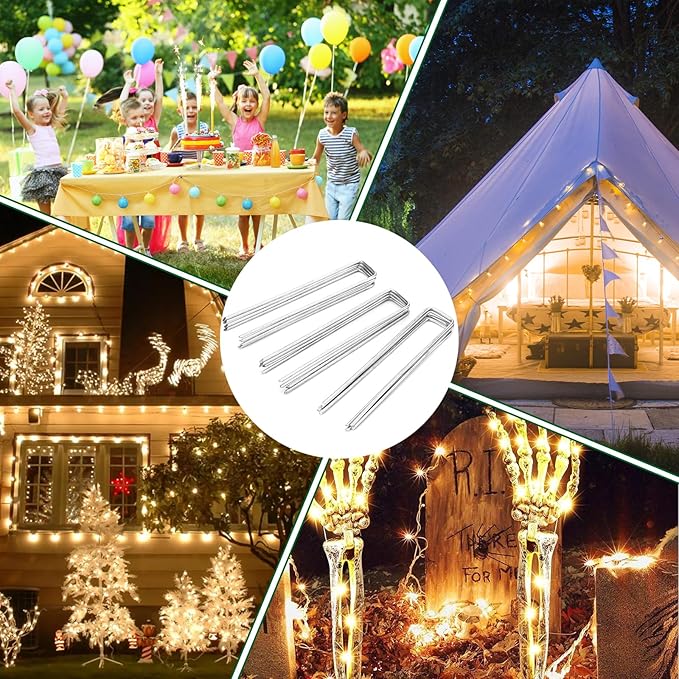 8 Inch 11 Gauge Galvanized Landscape Staples Stakes with Gaskets for Decoration, 25/50/100pcs Garden Metal Stakes for Weed Barrier Fabric, Fence Stakes, Tent Stakes(8in,100pcs)