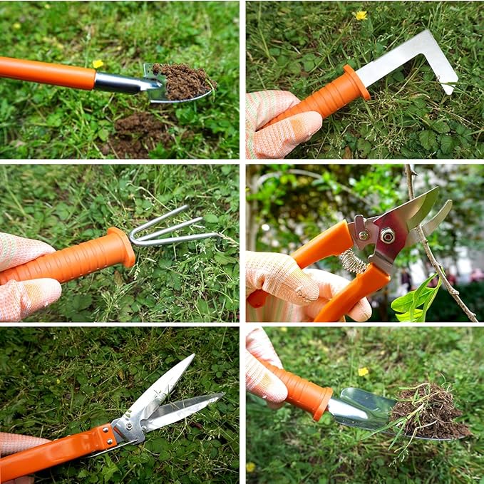 10 Pieces Gardening Tools Set, Ergonomic Handle Sprayer, Pruner,Shears,Grass Cutter,Hand Trowel,Rake,Shovel,Glove,Outdoor Garden Tools with Carrying Suitcase,Ideal Garden Tool Gifts for Women