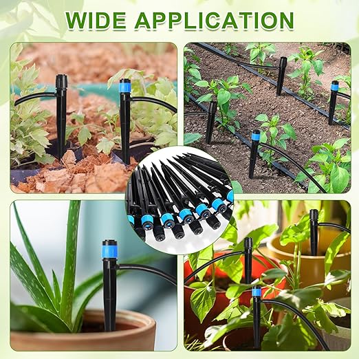 80 Pcs Drip Irrigation Emitters with Adjustable 360 Degree Water Flow Drippers for 1/4 Drip Tubing Sprayer on 5.5 Arrow Stake for Garden Irrigation System(Blue, Black,Double Barbed)