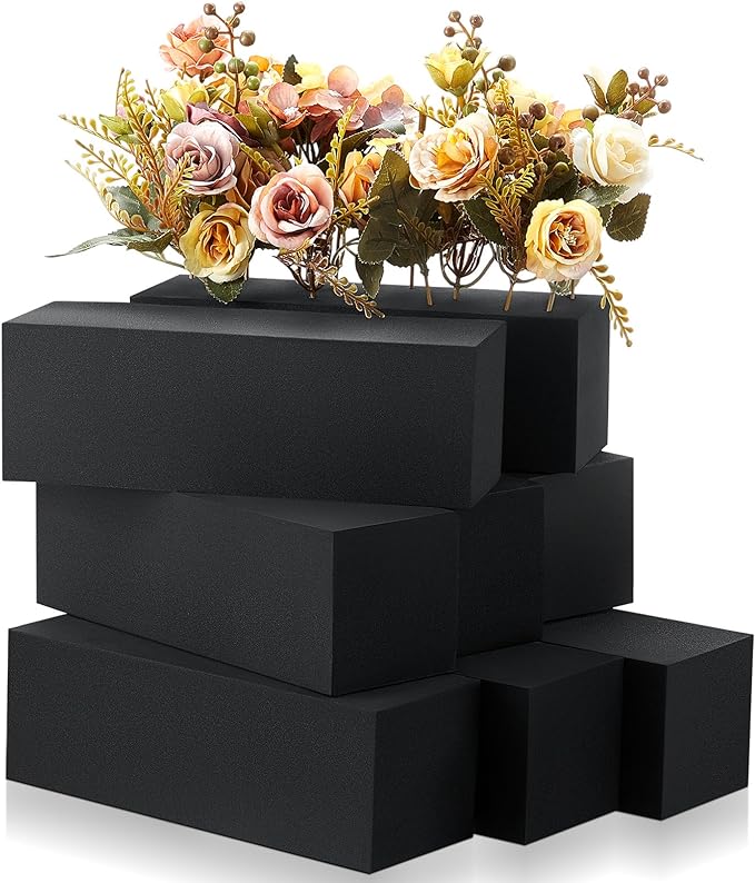 Lallisa 4 Pcs Reusable Floral Foam Blocks 9 x 3 x 3 Water Weather Resistant Dry Floral Foam for Artificial Flower Arrangements Outdoor Flower Boxes Outside Hanging Planters Wedding Home Decor (Black)