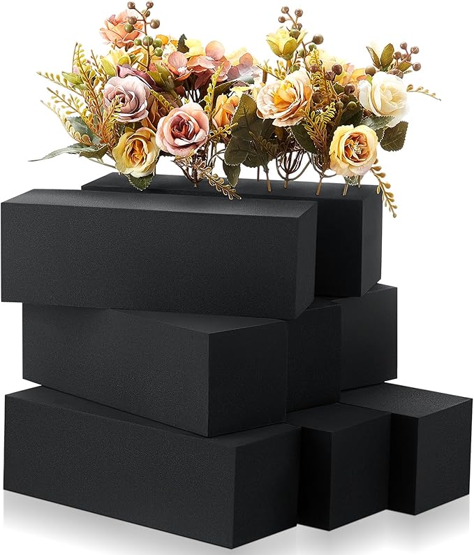 Lallisa 12 Pcs Reusable Floral Foam Blocks 9 x 3 x 3 Water Weather Resistant Dry Floral Foam for Artificial Flower Arrangements Outdoor Flower Boxes Outside Hanging Planters Wedding Home Decor (Black)