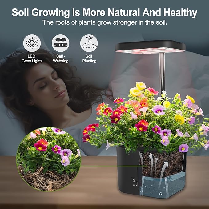 Indoor Garden Growing Systems Self-Watering Plant Pot Smart Gardening System with 17 Watts LED Grow Light Auto Timer Gardening Plant Gifts for Mom Women Plant Pot for vegetables herbs(No Seeds&Soil)
