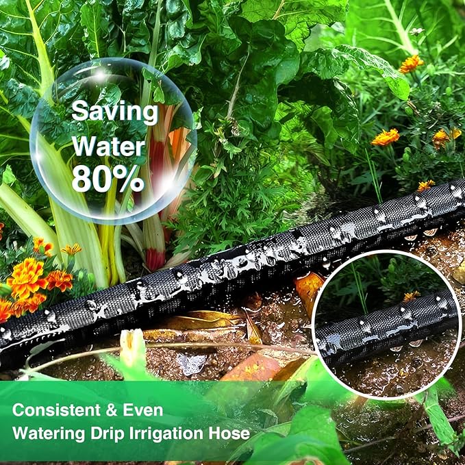 Lefree Soaker Hose 25ft for Garden Beds, Soaker Hose for Foundation Watering, Flat Soaker Hose Save 80% Water, Lightweight Tough Drip Hose for Lawn, Plants (25FT*1Pack)