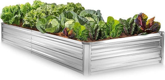 Galvanized Raised Garden Beds Outdoor // 8×4×1 ft Planter Raised Beds for Gardening, Vegetables, Flowers // Large Metal Garden Box (Silver) // Patented Tool-Free Design