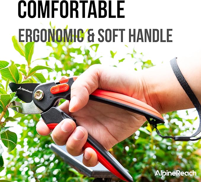 AlpineReach Anvil Pruning Shears for Gardening, Sharp Ergonomic Pruners, Heavy Duty High Carbon Steel Blade Plant Cutting Clippers, Adjustable Soft Handle for Small & Large Hands, Secateurs, Gift