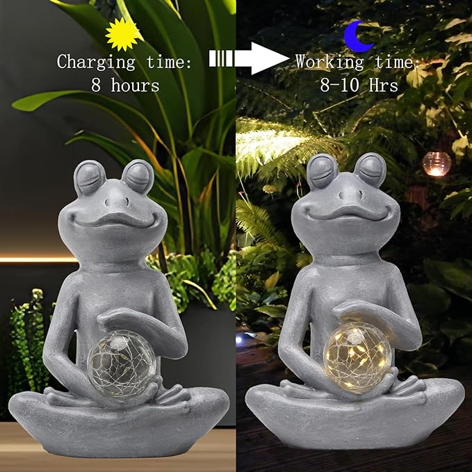 Solar Frog Garden Statues Meditating Yoga Frog Statue Housewarming Gifts for Women/Mom Zen Garden Frog Figurines for Lawn Patio Yard Porch Garden Decor Frog Decorations Gift Ideas