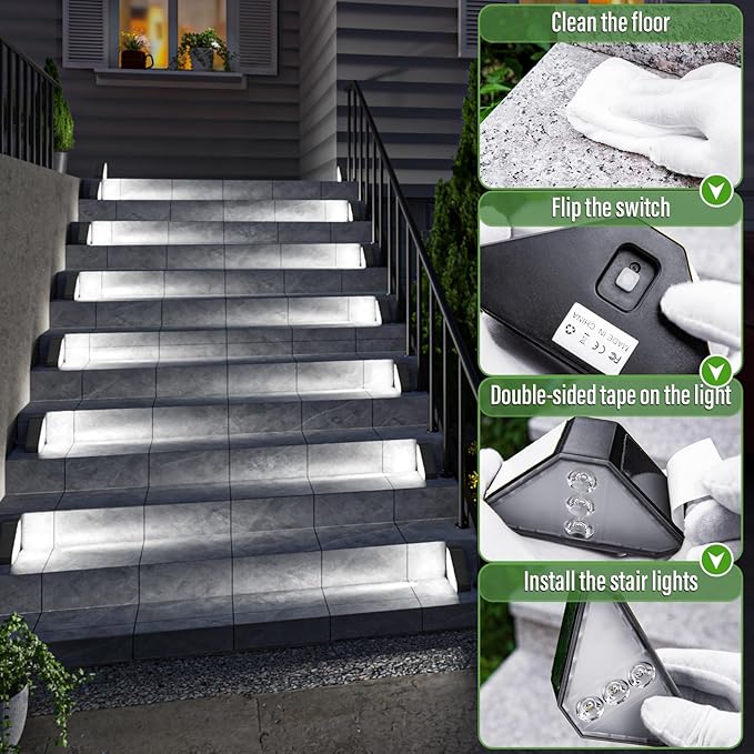 JSOT Solar Step Stair Lights Outdoor Yard Decor 8 Pack, IP65 Waterproof Deck Lighting for Outside Solar Powered, Solar Garden Light Decor for Fence, Backyard, Front Porch Step, Balcony, Wall, Patio