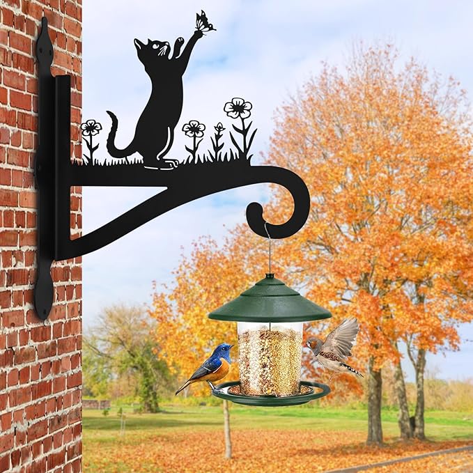 Plant Hangers Outdoor Iron Heavy Duty Ornamental Cat Silhouette Wall Mounted Hanging Plant Bracket for Flower Pot Lantern Bird Feeder Wind Chimes Christmas Decoration
